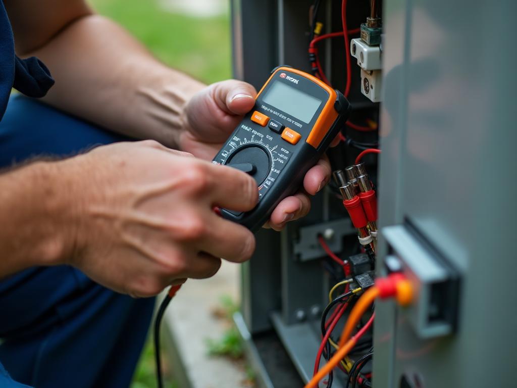 Technician testing electrical components with multimeter